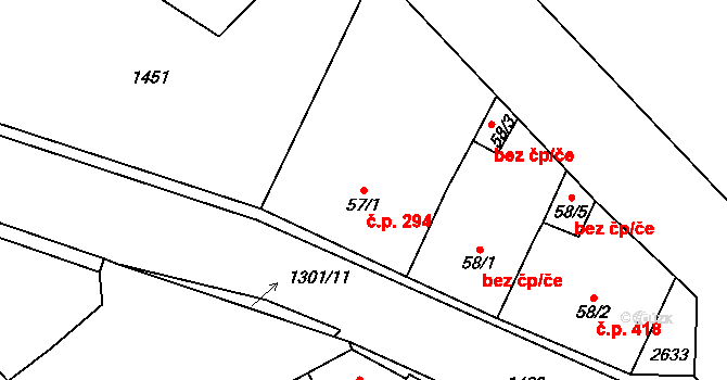 Přeštice 294 na parcele st. 57/1 v KÚ Přeštice, Katastrální mapa