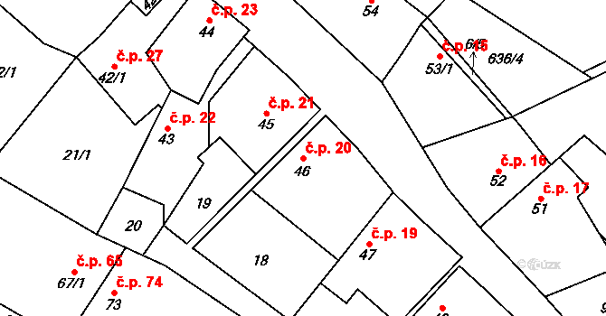 Přívětice 20 na parcele st. 46 v KÚ Přívětice, Katastrální mapa
