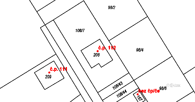 Svojkovice 112 na parcele st. 208 v KÚ Svojkovice, Katastrální mapa