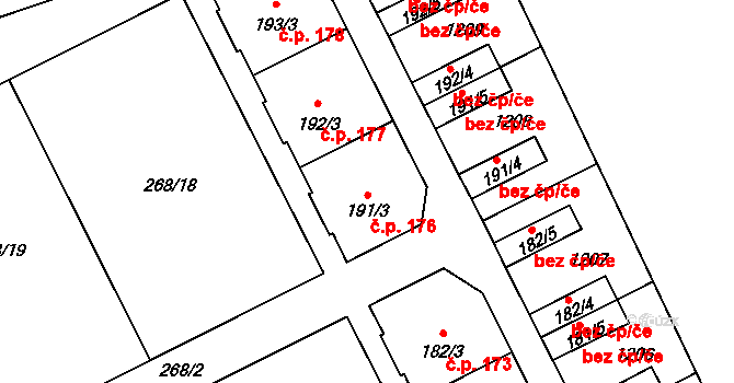 Velká Ves 176, Broumov na parcele st. 191/3 v KÚ Velká Ves u Broumova, Katastrální mapa