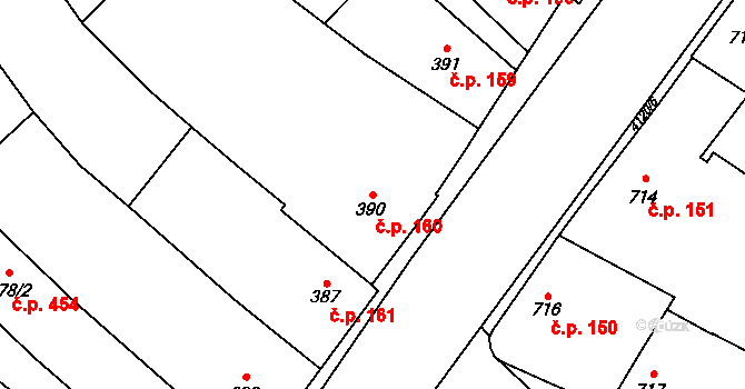 Jakubské Předměstí 160, Jaroměř na parcele st. 390 v KÚ Jaroměř, Katastrální mapa
