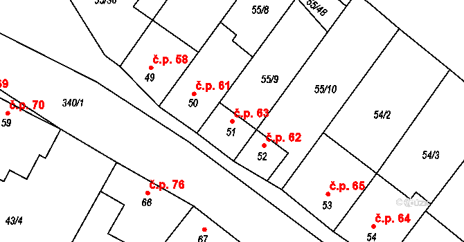 Kuničky 63 na parcele st. 51 v KÚ Kuničky, Katastrální mapa