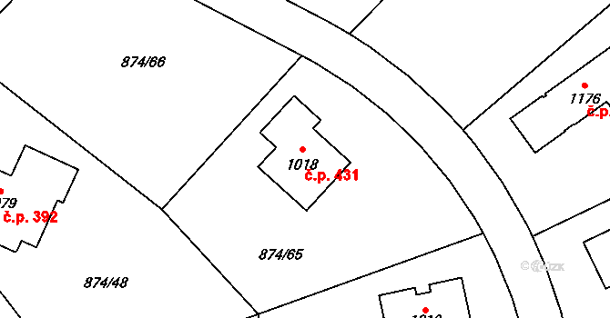 Želivec 431, Sulice na parcele st. 1018 v KÚ Sulice, Katastrální mapa
