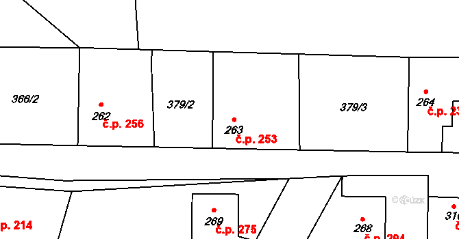 Lišany 253 na parcele st. 263 v KÚ Lišany u Rakovníka, Katastrální mapa