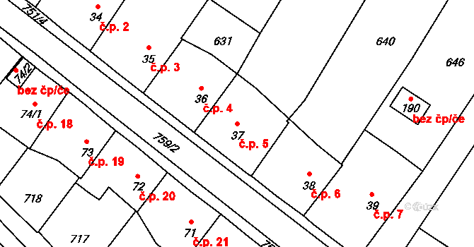 Vilémov 5, Humpolec na parcele st. 37 v KÚ Vilémov u Humpolce, Katastrální mapa