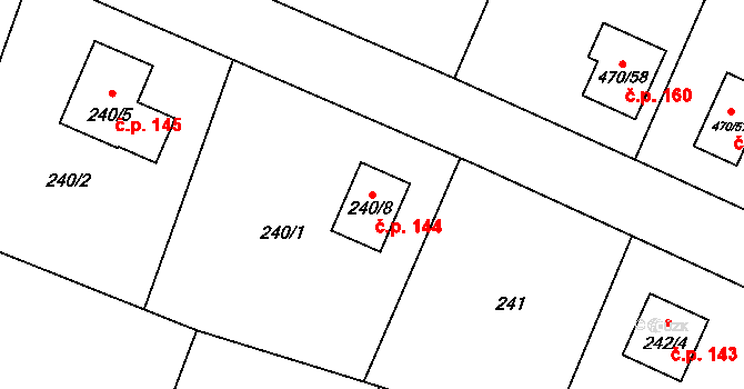 Slatiny 144 na parcele st. 240/8 v KÚ Slatiny, Katastrální mapa