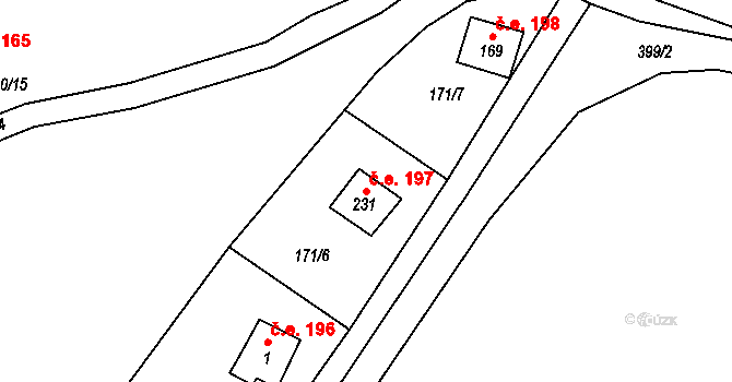 Lipno 197, Líšťany na parcele st. 231 v KÚ Těchoděly, Katastrální mapa