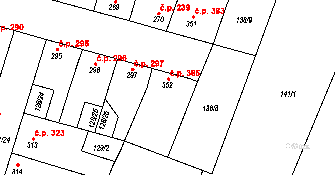 Lenešice 385 na parcele st. 352 v KÚ Lenešice, Katastrální mapa