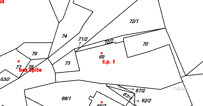Březí 1, Malečov na parcele st. 69 v KÚ Březí u Malečova, Katastrální mapa