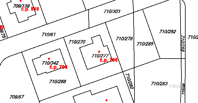 Poříčí 796, Boršov nad Vltavou na parcele st. 710/277 v KÚ Boršov nad Vltavou, Katastrální mapa