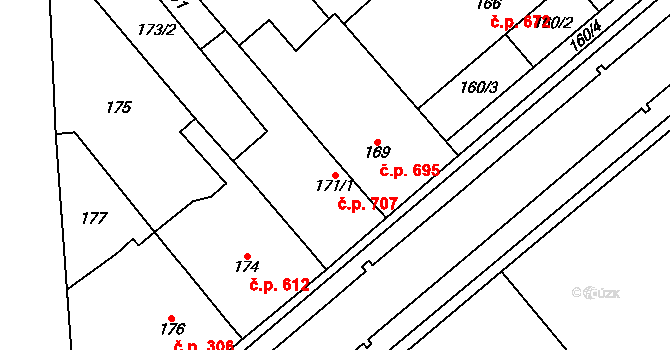 Pohořelice 707 na parcele st. 171/1 v KÚ Pohořelice nad Jihlavou, Katastrální mapa