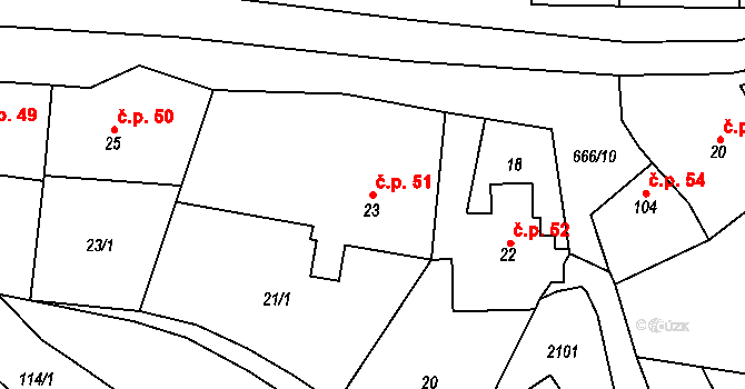 Čunín 51, Konice na parcele st. 23 v KÚ Čunín, Katastrální mapa
