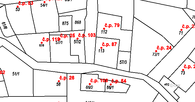 Ondratice 87 na parcele st. 113 v KÚ Ondratice, Katastrální mapa