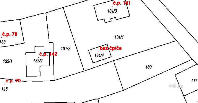 Přílepy 105119857 na parcele st. 131/4 v KÚ Přílepy, Katastrální mapa