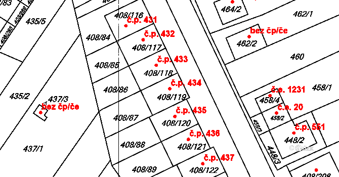 Dobšice 434 na parcele st. 408/119 v KÚ Dobšice u Znojma, Katastrální mapa