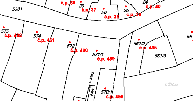 Znojmo 459 na parcele st. 571/1 v KÚ Znojmo-město, Katastrální mapa