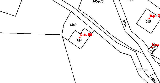 Suchá 55, Jáchymov na parcele st. 661 v KÚ Jáchymov, Katastrální mapa