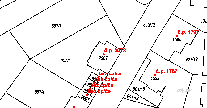 Jablonec nad Nisou 3078 na parcele st. 2967 v KÚ Jablonec nad Nisou, Katastrální mapa
