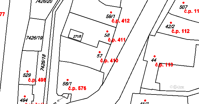 Dambořice 410 na parcele st. 57 v KÚ Dambořice, Katastrální mapa