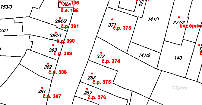 Kyjov 374 na parcele st. 372 v KÚ Kyjov, Katastrální mapa