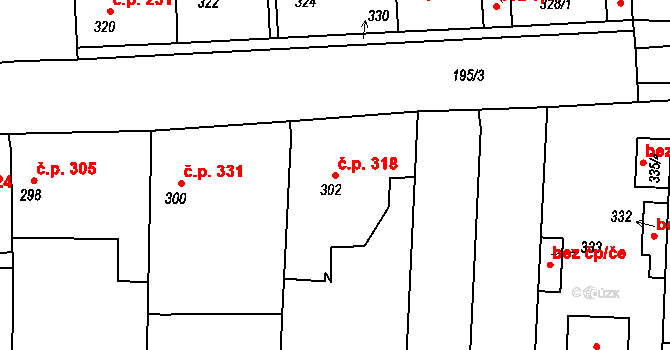 Hřebeč 318 na parcele st. 302 v KÚ Hřebeč, Katastrální mapa