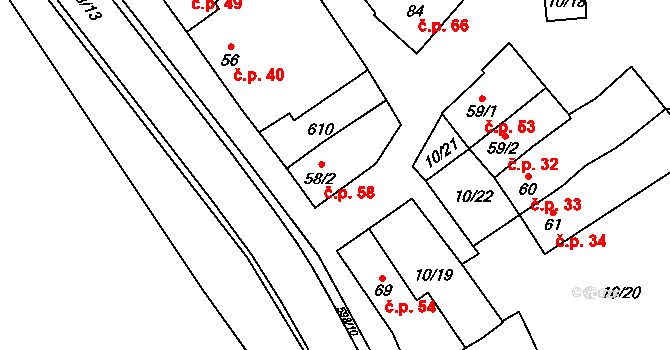 Zvonovice 58, Rostěnice-Zvonovice na parcele st. 58/2 v KÚ Zvonovice, Katastrální mapa