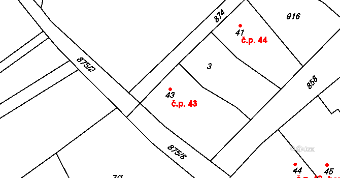 Koberno 43, Slezské Rudoltice na parcele st. 43 v KÚ Koberno, Katastrální mapa