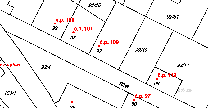 Cerhýnky 109, Cerhenice na parcele st. 97 v KÚ Cerhýnky, Katastrální mapa