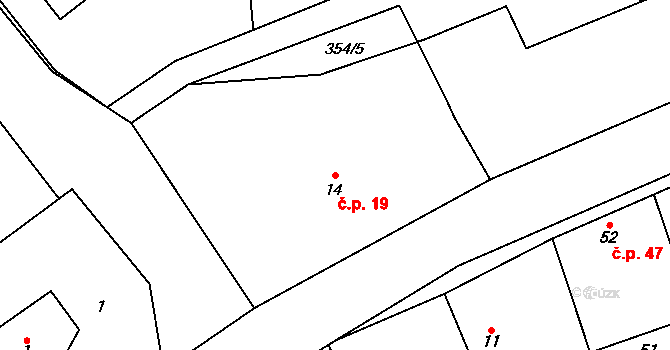 Mratín 19 na parcele st. 14 v KÚ Mratín, Katastrální mapa