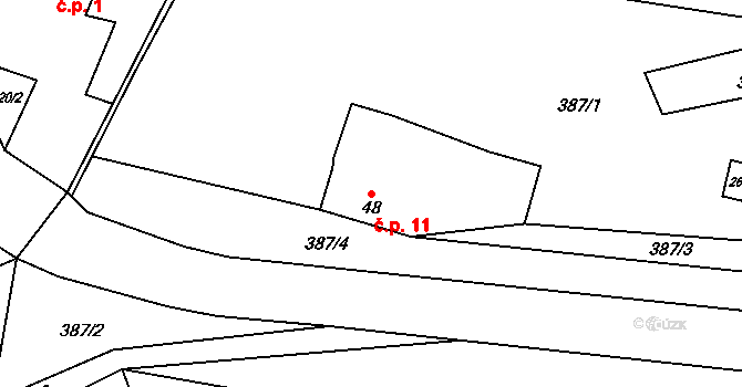 Rohliny 11, Mírová pod Kozákovem na parcele st. 48 v KÚ Bělá u Turnova, Katastrální mapa