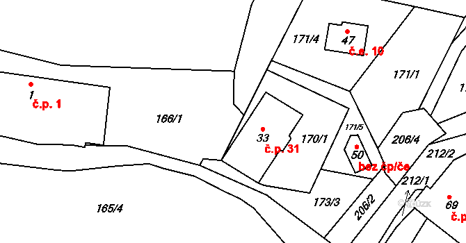 Lačnov 31, Štěchov na parcele st. 33 v KÚ Lačnov u Lysic, Katastrální mapa