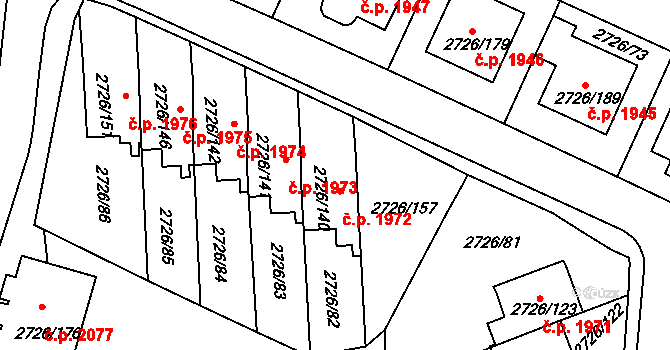 Tachov 1972 na parcele st. 2726/140 v KÚ Tachov, Katastrální mapa
