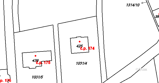 Kamenec u Poličky 174 na parcele st. 425 v KÚ Kamenec u Poličky, Katastrální mapa