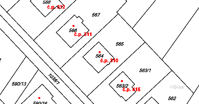 Křelov 310, Křelov-Břuchotín na parcele st. 564 v KÚ Křelov, Katastrální mapa