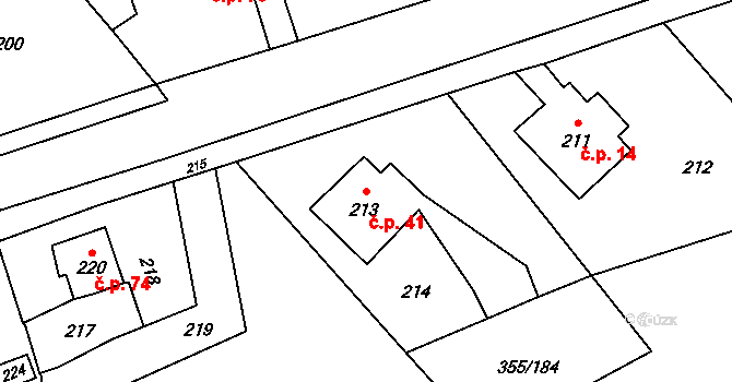 Pískov 41, Troubelice na parcele st. 213 v KÚ Pískov, Katastrální mapa