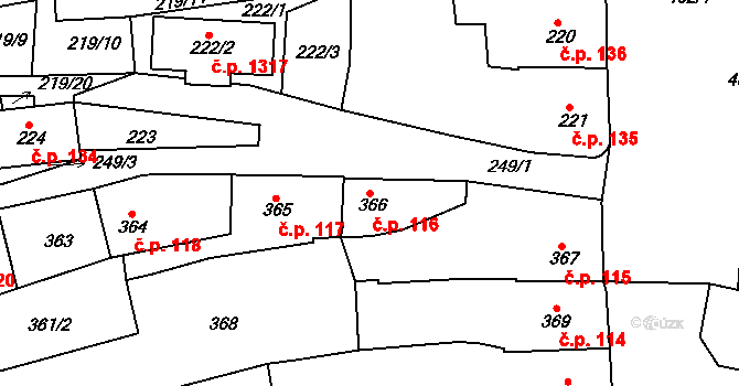 Hořovice 116 na parcele st. 366 v KÚ Hořovice, Katastrální mapa