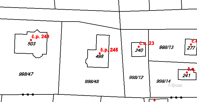 Želivec 245, Sulice na parcele st. 498 v KÚ Sulice, Katastrální mapa