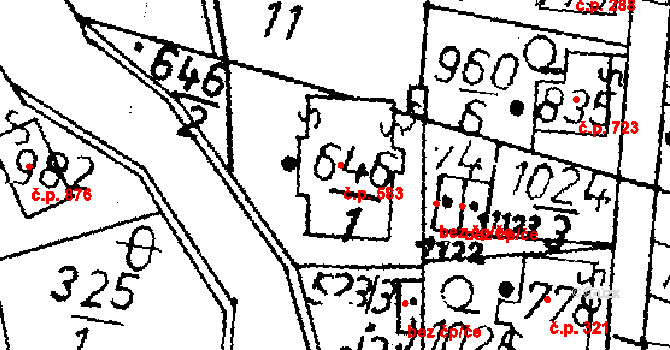 Kamenický Šenov 583 na parcele st. 646/1 v KÚ Kamenický Šenov, Katastrální mapa
