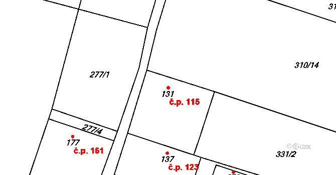 Chomutice 115 na parcele st. 131 v KÚ Chomutice, Katastrální mapa