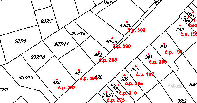 Libochovice 385 na parcele st. 462 v KÚ Libochovice, Katastrální mapa