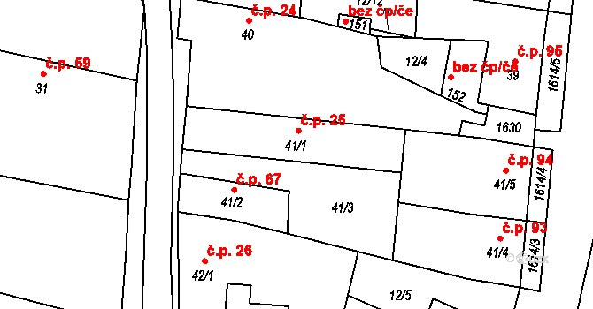 Vrbice 25 na parcele st. 41/1 v KÚ Vrbice u Roudnice nad Labem, Katastrální mapa