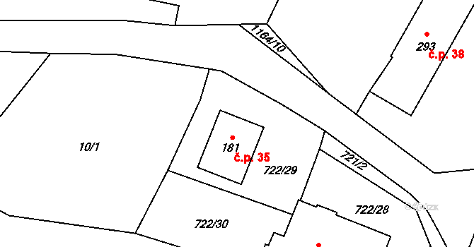 Prostřední Lhota 35, Chotilsko na parcele st. 181 v KÚ Prostřední Lhota, Katastrální mapa