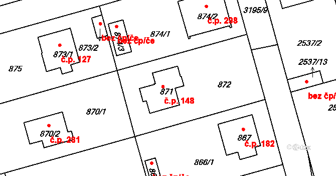Strkov 148, Planá nad Lužnicí na parcele st. 871 v KÚ Planá nad Lužnicí, Katastrální mapa