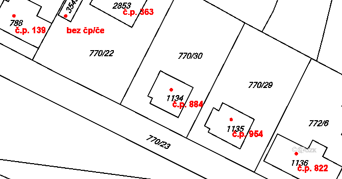 Strakonice I 884, Strakonice na parcele st. 1134 v KÚ Strakonice, Katastrální mapa