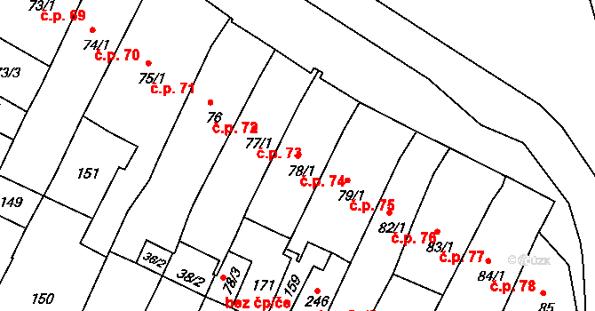 Město 74, Svitavy na parcele st. 78/1 v KÚ Svitavy-město, Katastrální mapa
