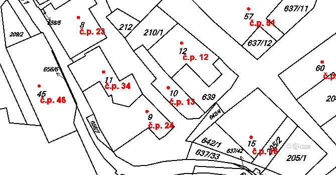 Brumov 13 na parcele st. 10 v KÚ Brumov u Lomnice, Katastrální mapa