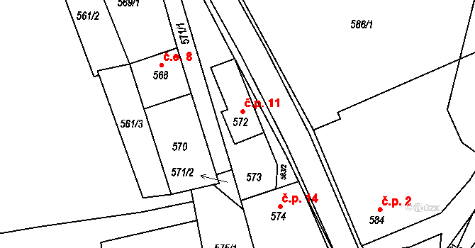 Černý Dub 11, Homole na parcele st. 572 v KÚ Homole, Katastrální mapa
