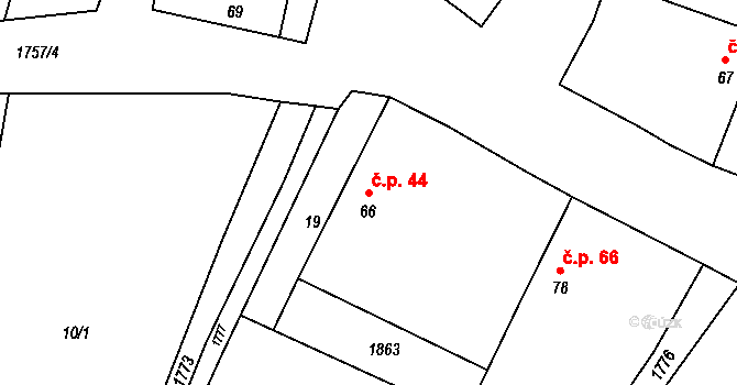Neplachov 44 na parcele st. 66 v KÚ Neplachov, Katastrální mapa