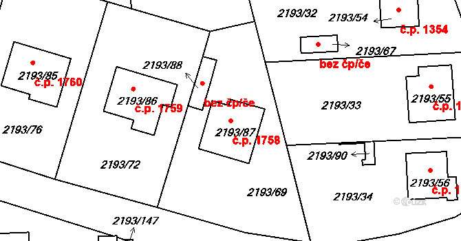 Pelhřimov 1758 na parcele st. 2193/87 v KÚ Pelhřimov, Katastrální mapa