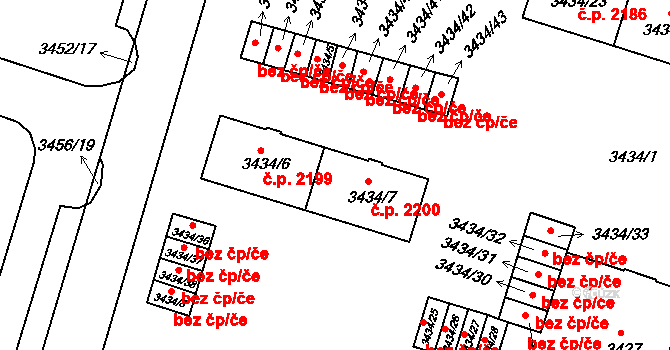 Teplice 2200 na parcele st. 3434/7 v KÚ Teplice, Katastrální mapa